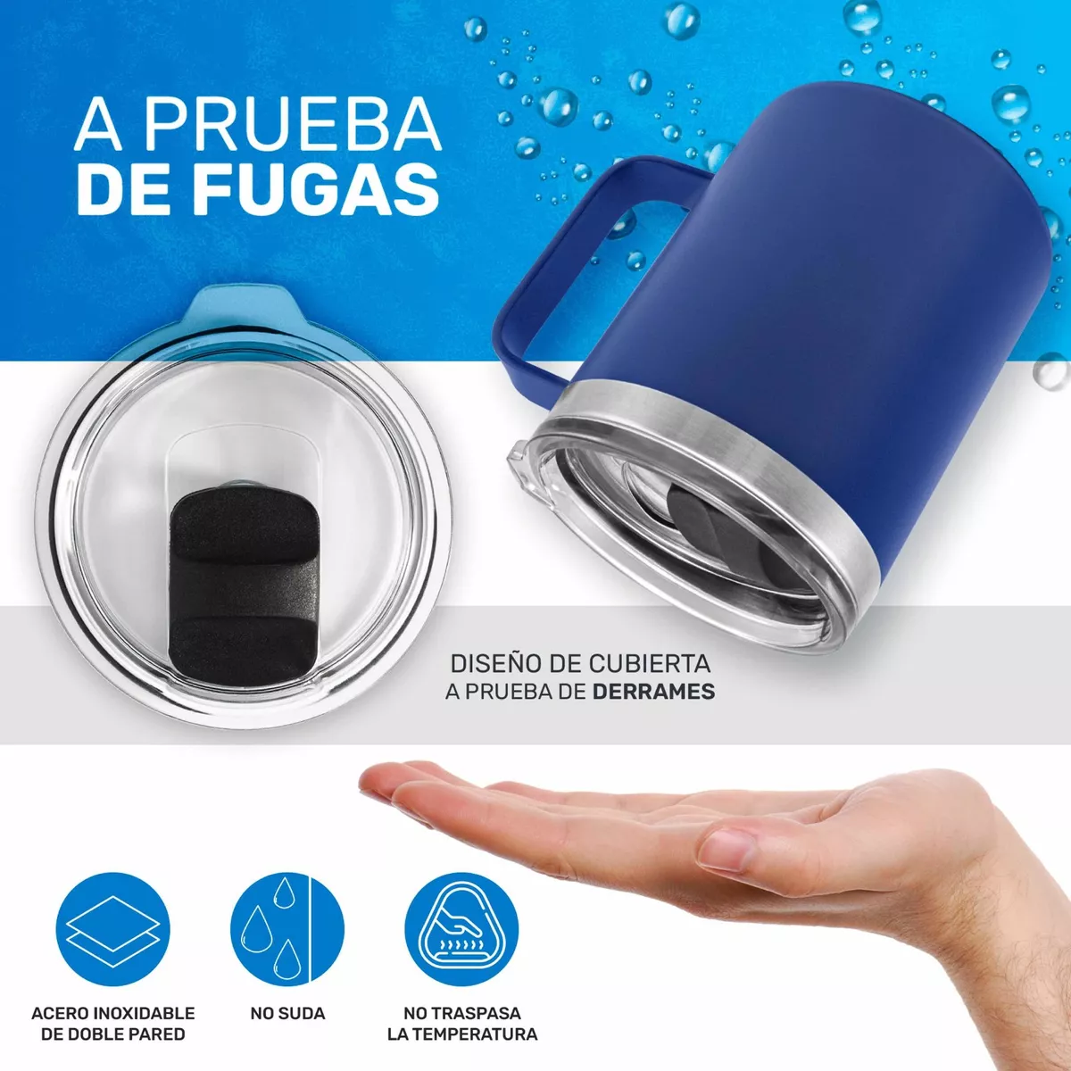 Taza Para Café - Doble Capa Antiderrame Multifuncional 12oz Azul Fuerte