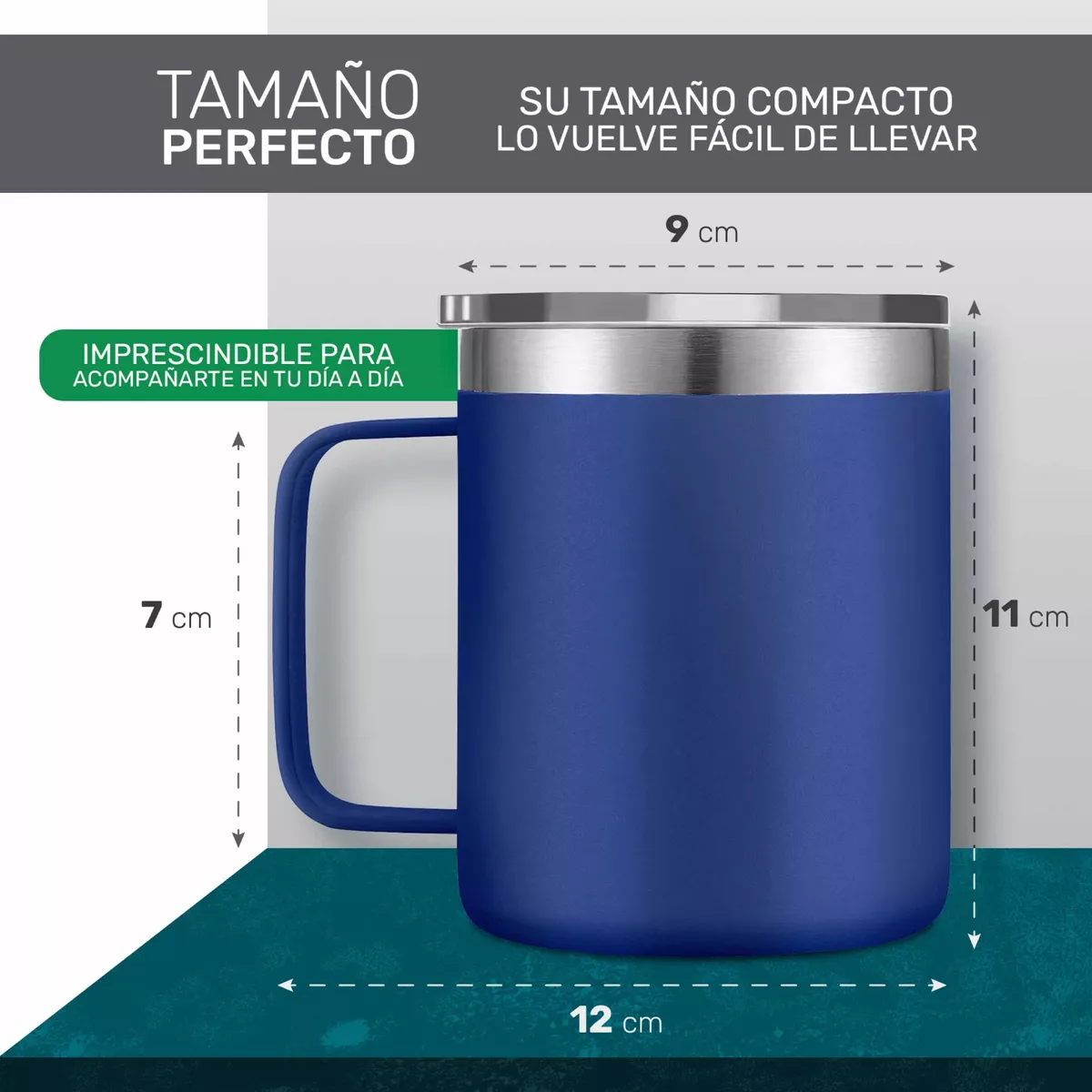 Taza Para Café - Doble Capa Antiderrame Multifuncional 12oz Azul Fuerte