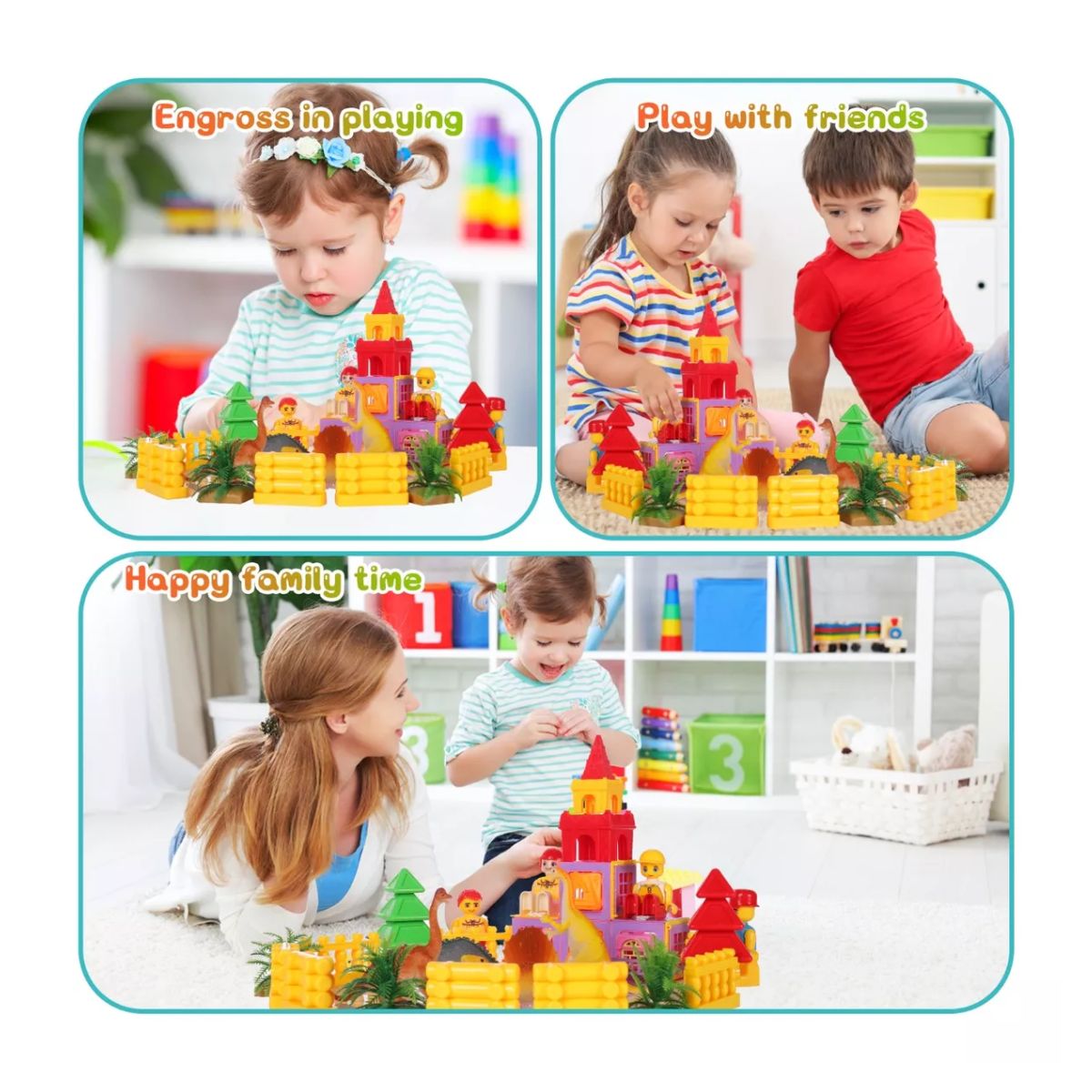 Bloque De Construcción Magnéticos Dinosaurios Castillo Niños Amarillo