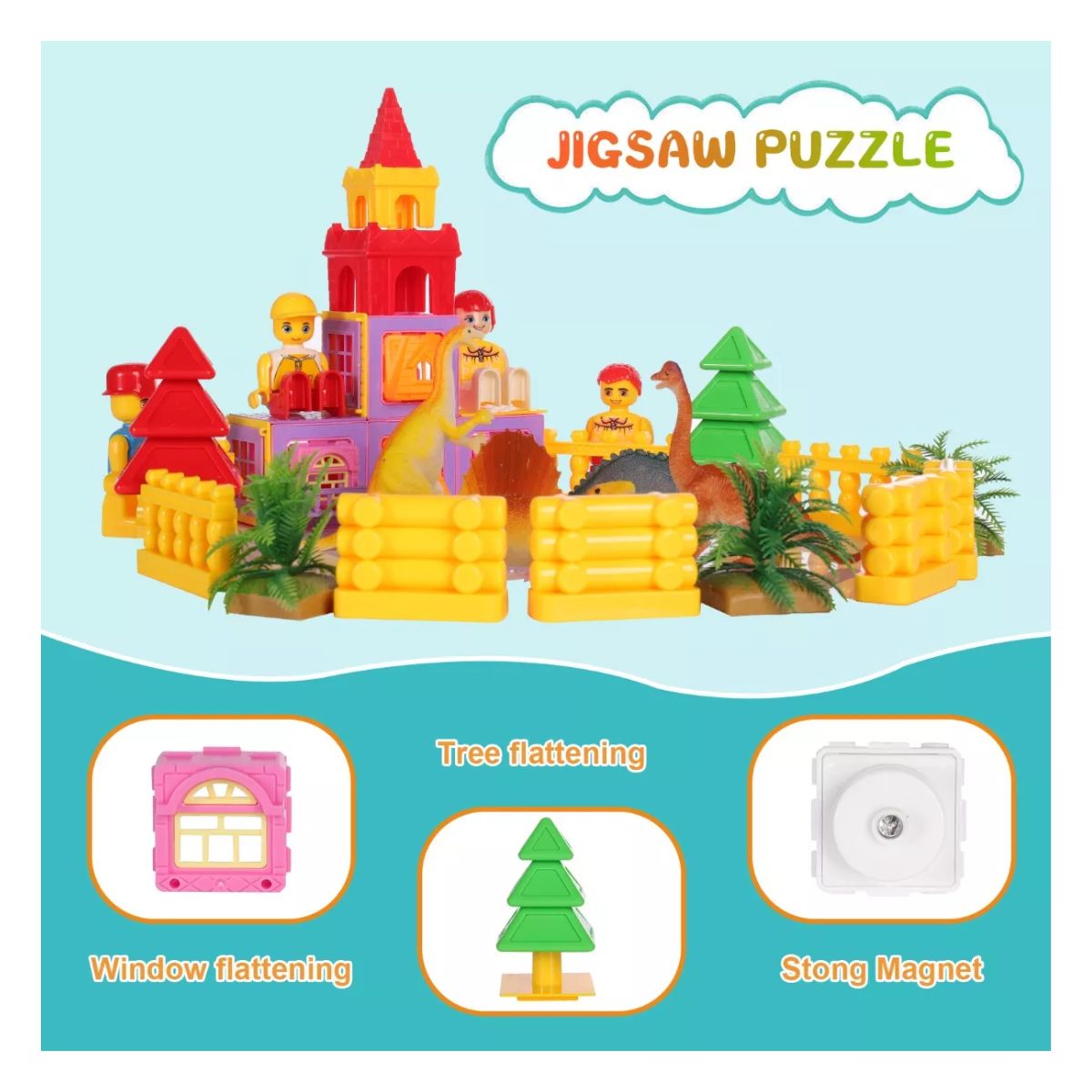Bloque De Construcción Magnéticos Dinosaurios Castillo Niños Amarillo
