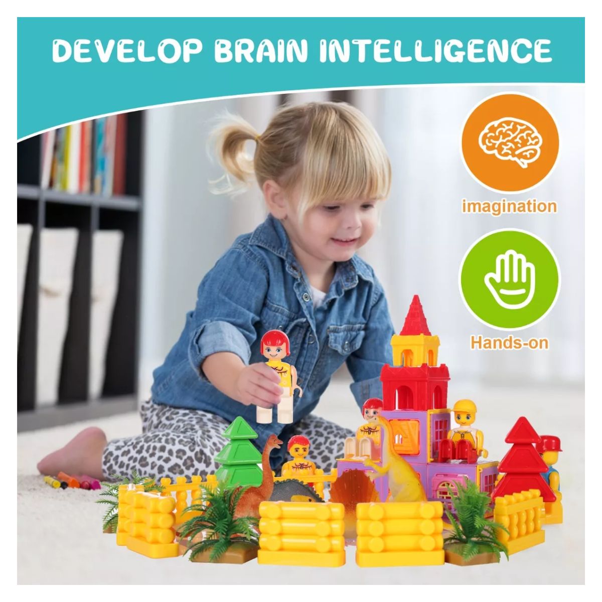 Bloque De Construcción Magnéticos Dinosaurios Castillo Niños Amarillo