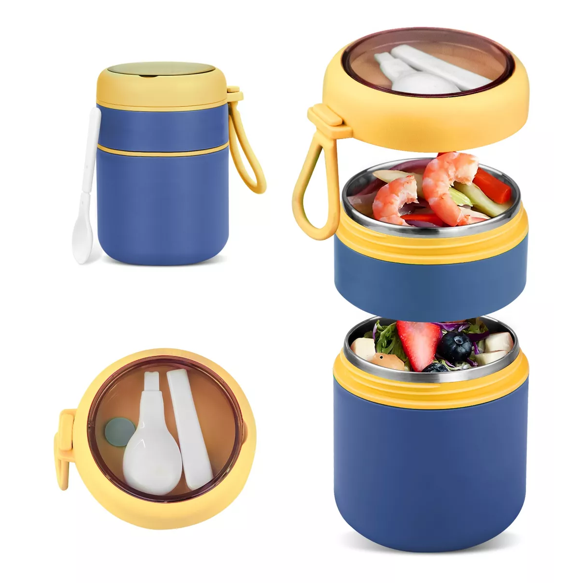 Lonchera Termica Acero Inoxidable De 710ml Incluye Cuchara Azul