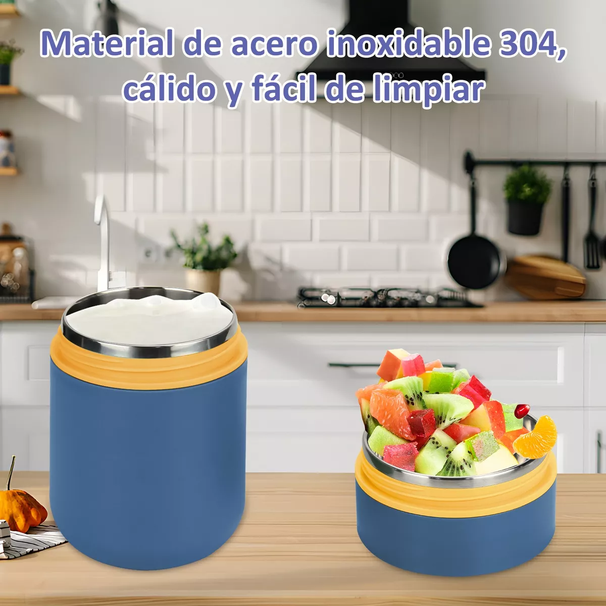 Lonchera Termica Acero Inoxidable De 710ml Incluye Cuchara Azul