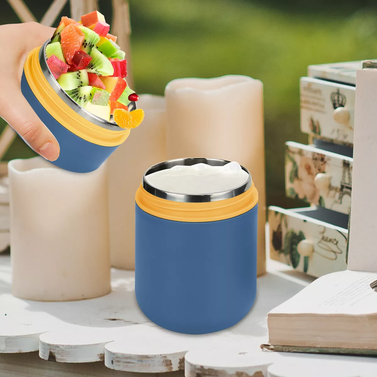 Lonchera Termica Acero Inoxidable De 710ml Incluye Cuchara Azul