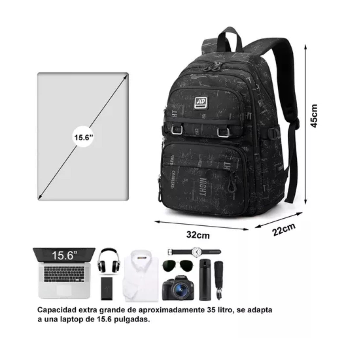 Mochila Hombre Extra Grande 35l Black graffiti