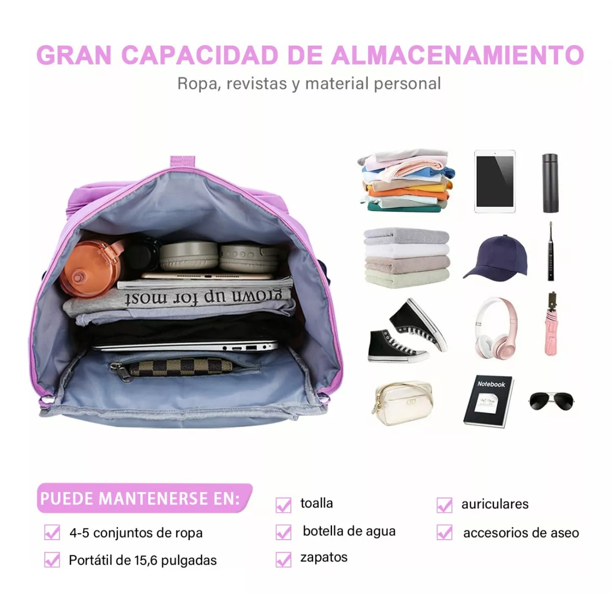 Maleta Bolsa Deportivo Gym Viaje Mochila Multifuncional Violeta