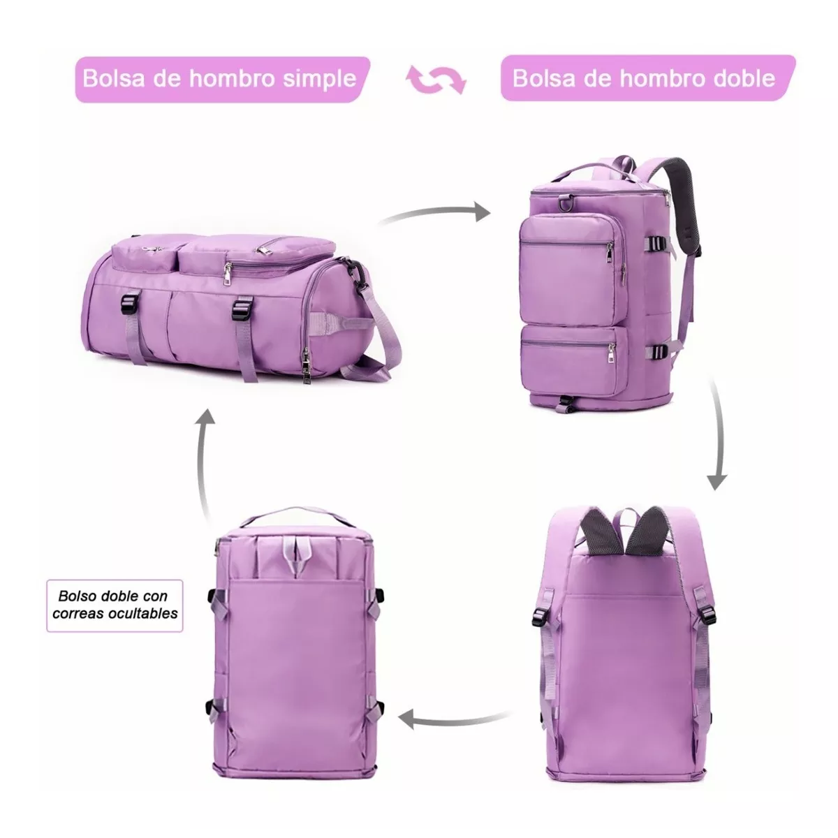 Maleta Bolsa Deportivo Gym Viaje Mochila Multifuncional Violeta