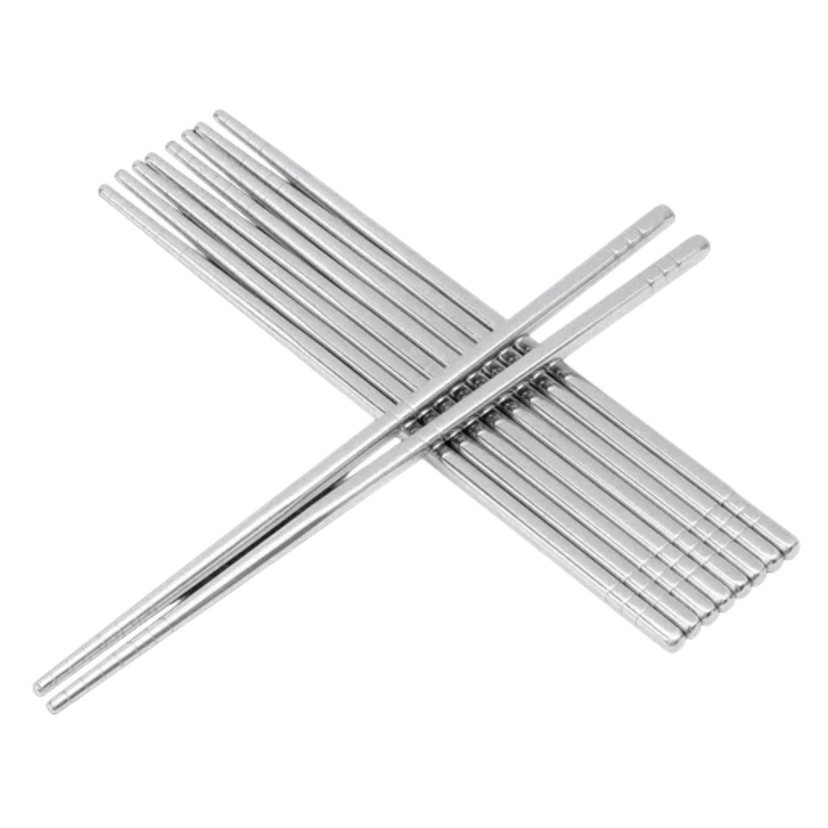 Palillos Chinos De Acero Inoxidable, 5 Pares Gris