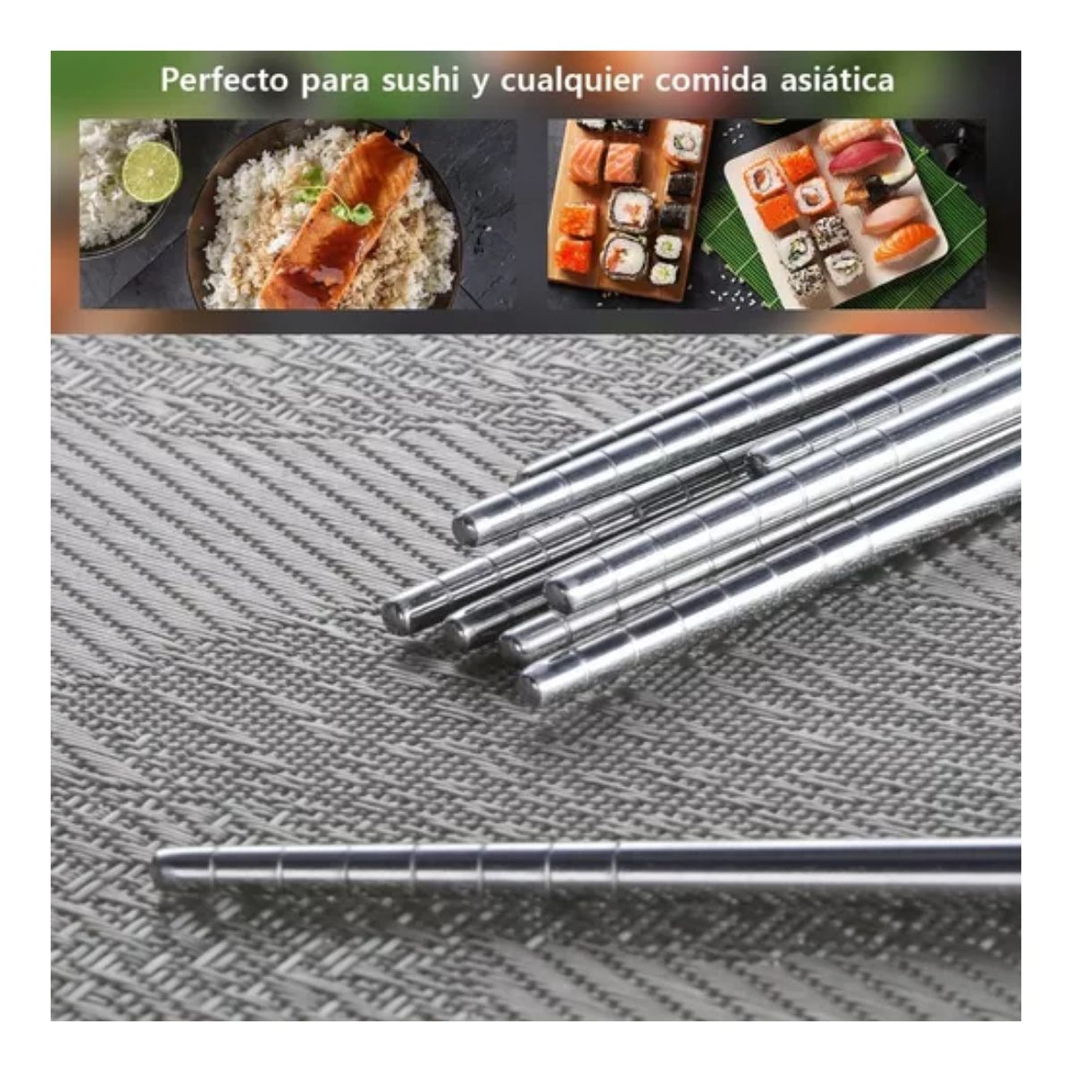 Palillos Chinos De Acero Inoxidable, 5 Pares Gris