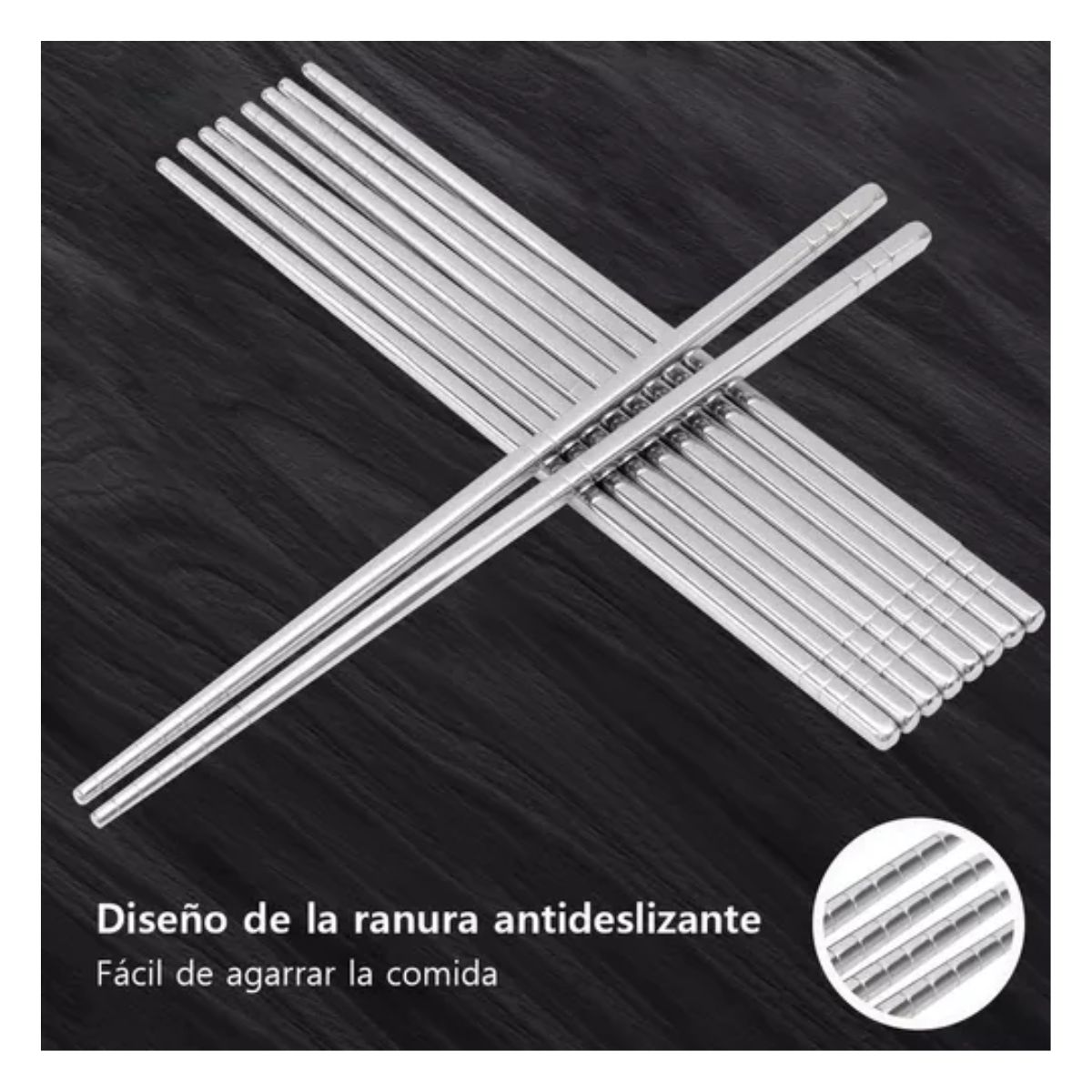 Palillos Chinos De Acero Inoxidable, 5 Pares Gris