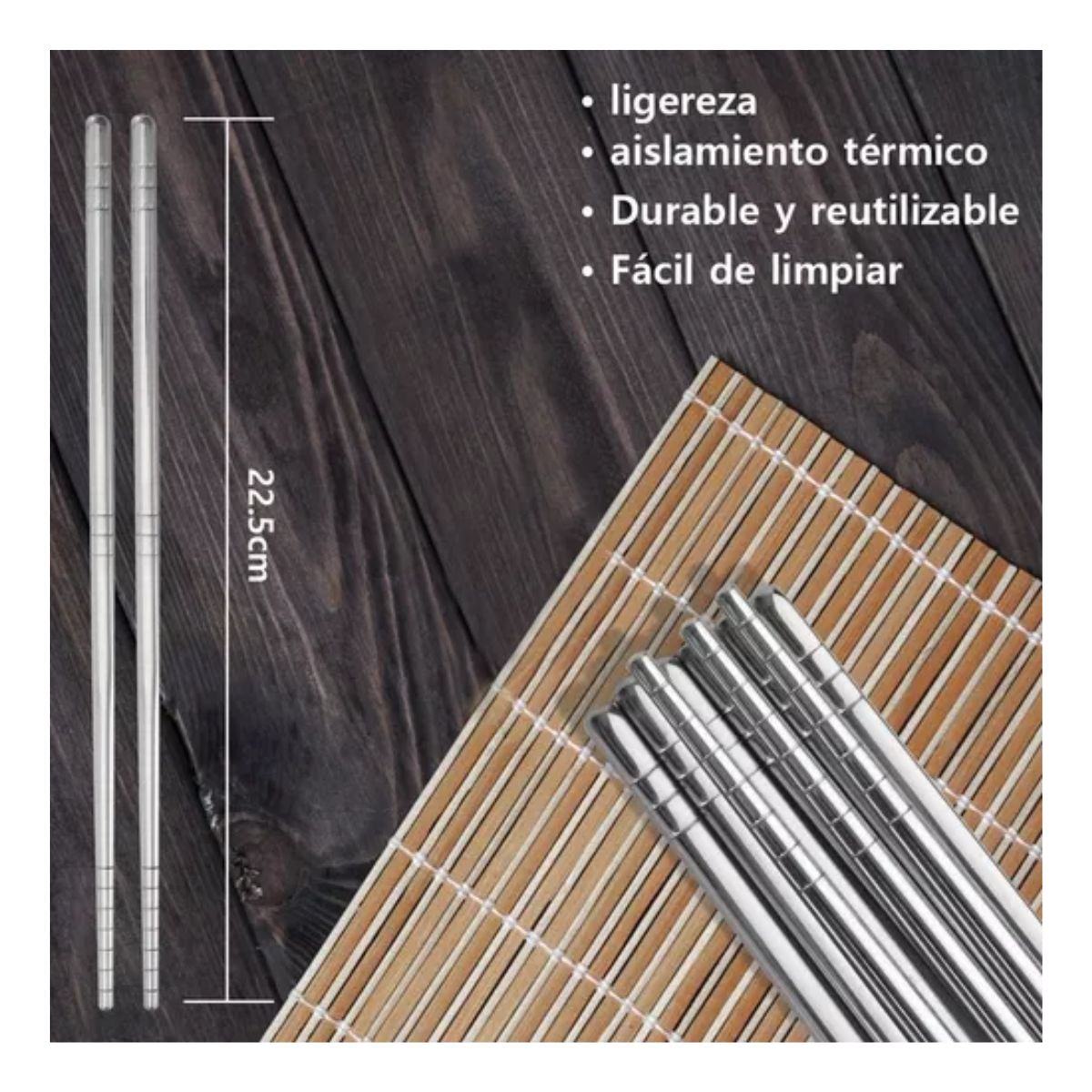 Palillos Chinos De Acero Inoxidable, 5 Pares Gris