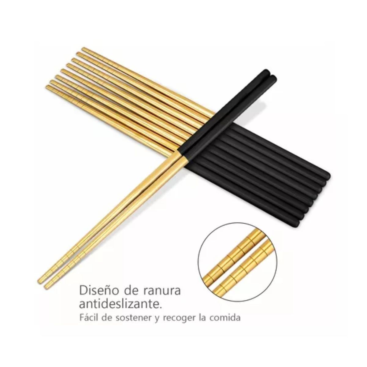 Palillos Chinos De Acero Inoxidable, Negro