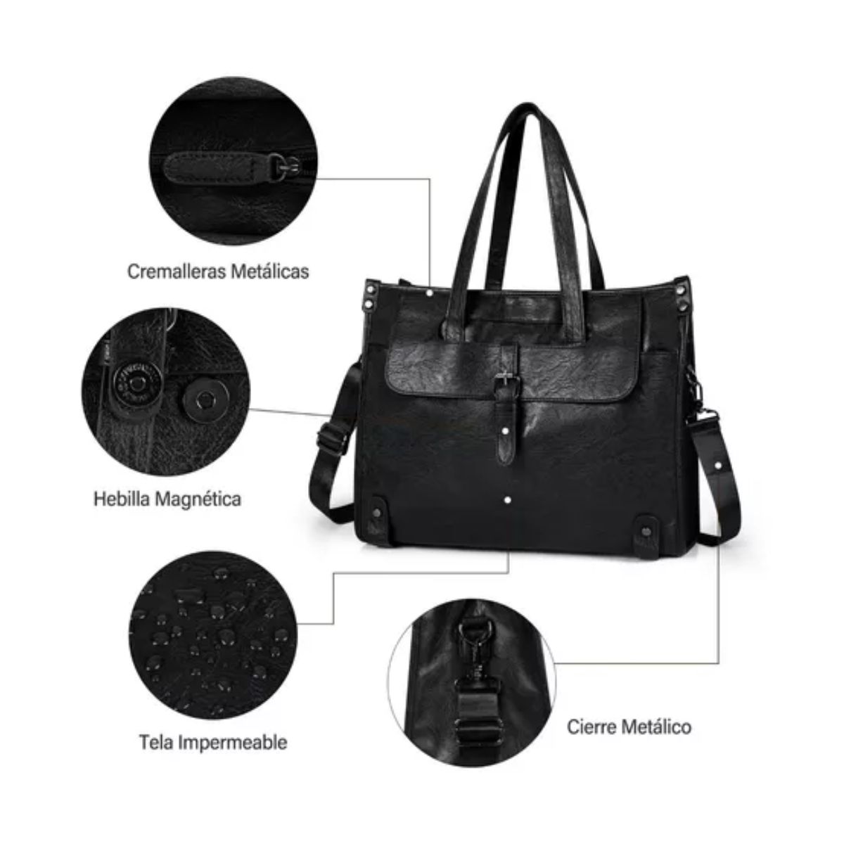 Bolsa Para Laptop Portafolio Mujer, Maletin Hombre De Cuero Negro