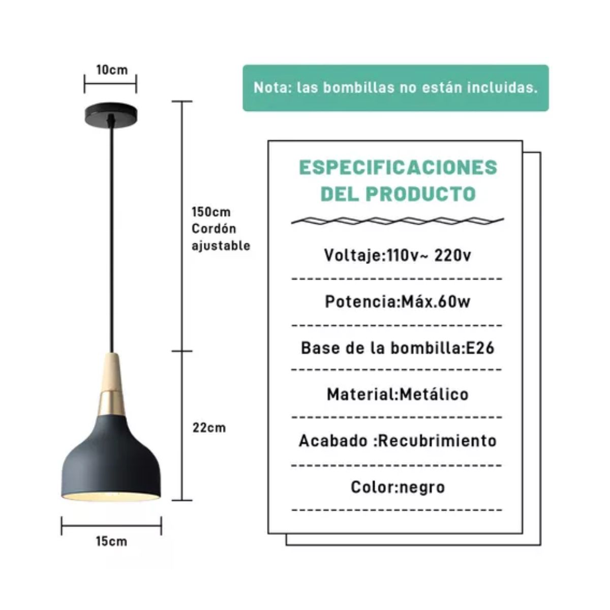 Lámpara De Techo Colgante Decorativas Moderna Para Hogar Negro