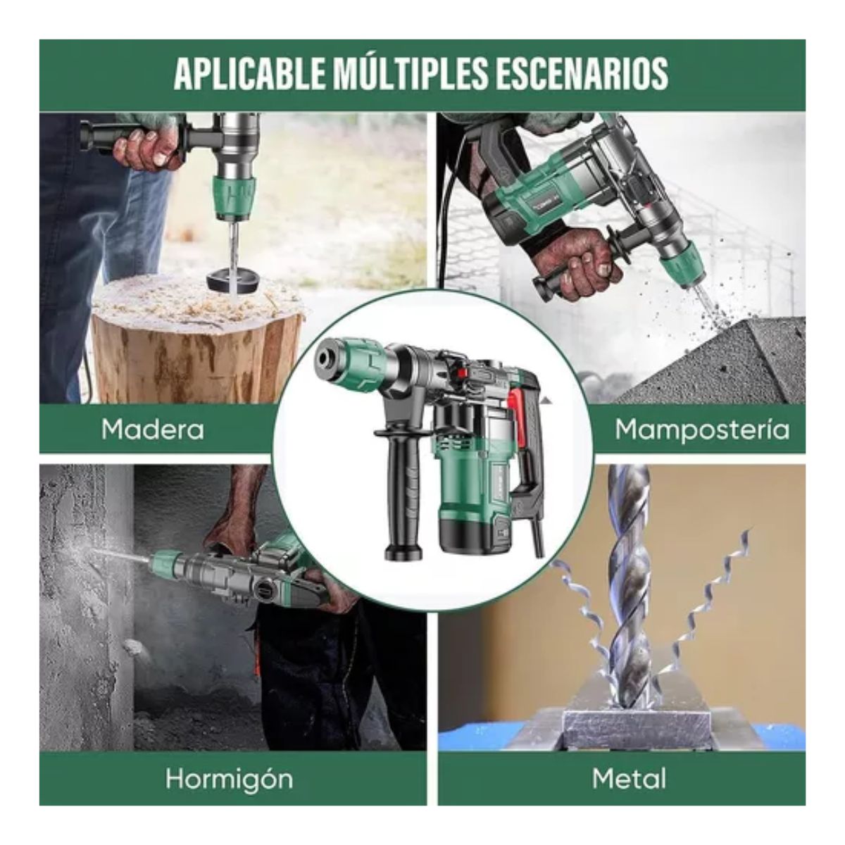 Taladro Rotomartillo Cincelador Perforador Sds Demoledor NEGRO/VERDE