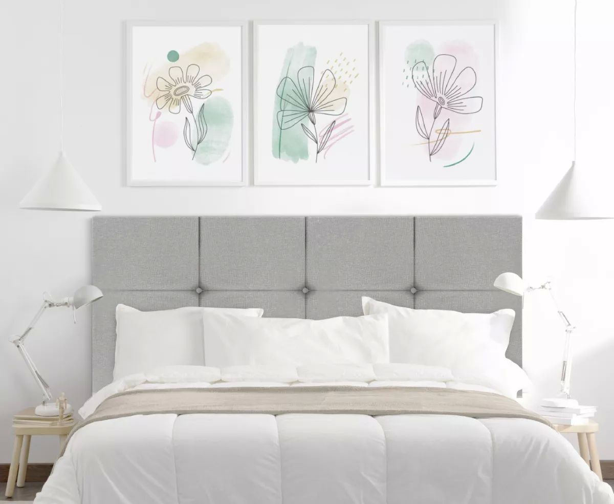 Cabecera Matrimonial Cuadro Grande Económica Msi 2 Cojines - Gris Claro