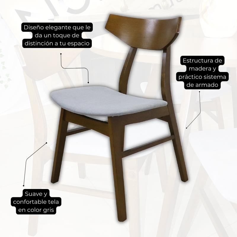 Set de 6 Silla Moderna de Madera en color Nogal para Comedor