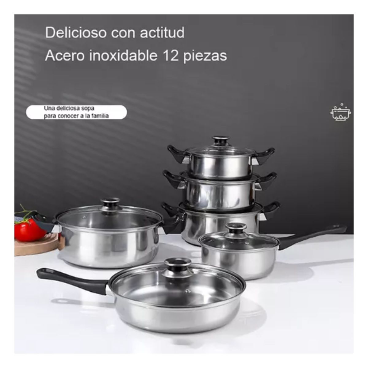 Batería De Cocina Ollas Acero Inoxidable Tapa Cacerola 6pcs Plata