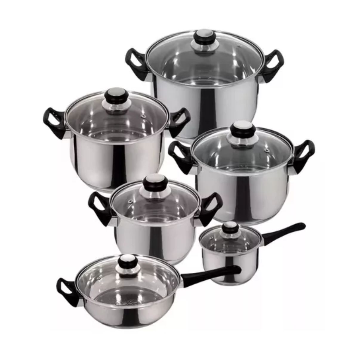 Batería De Cocina Ollas Acero Inoxidable Tapa Cacerola 6pcs Plata 
