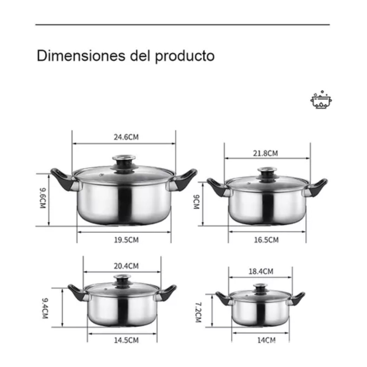 Batería De Cocina Ollas Acero Inoxidable Tapa Cacerola 6pcs Plata 