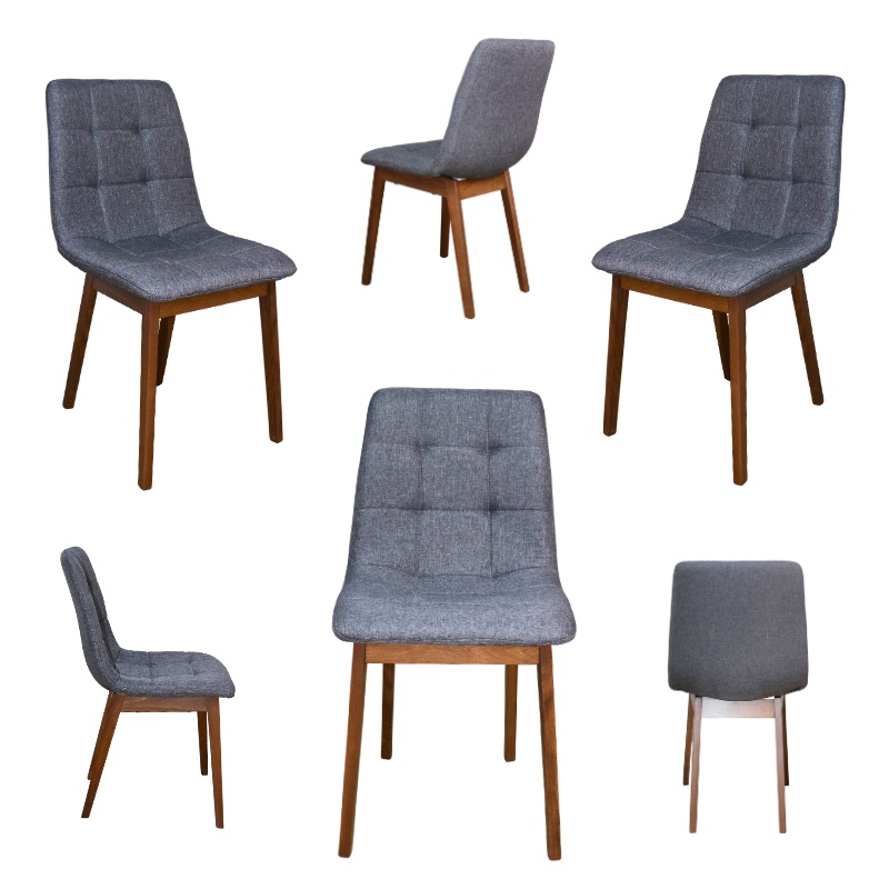 Set de 6 Sillas Armables de Madera en Lino Gris