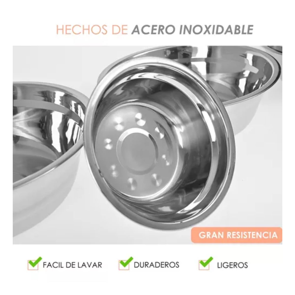 JUEGO SET DE BOWLS ACERO INOX DE .75 QT (6 1/4 PG), 1.5 QT (7 3/4 PG) Y 3  QT (9 3/4 PG)