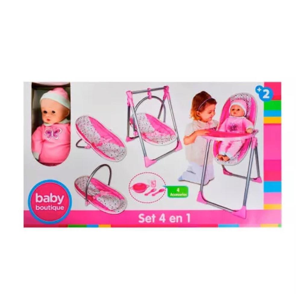 Muñeca Bebe Con Cuna Y Carriola 4 En 1