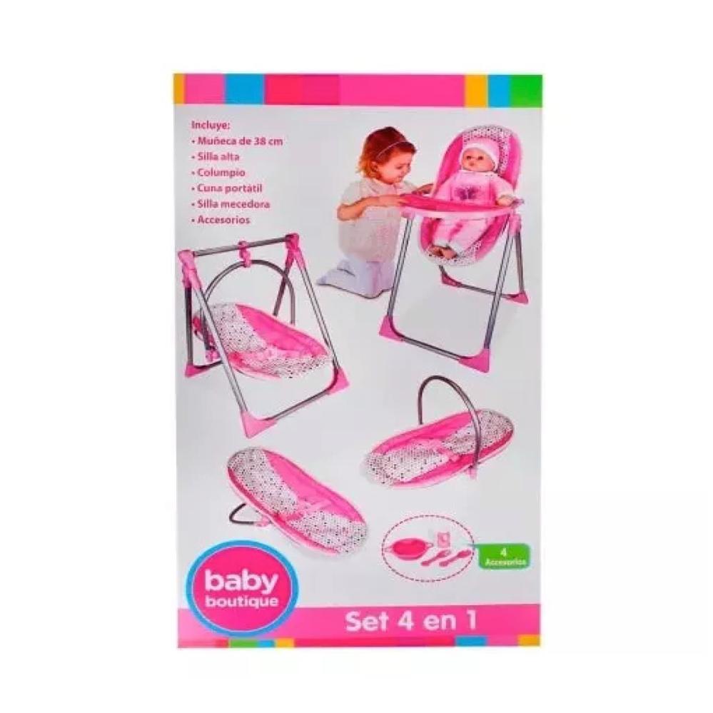Muñeca Bebe Con Cuna Y Carriola 4 En 1