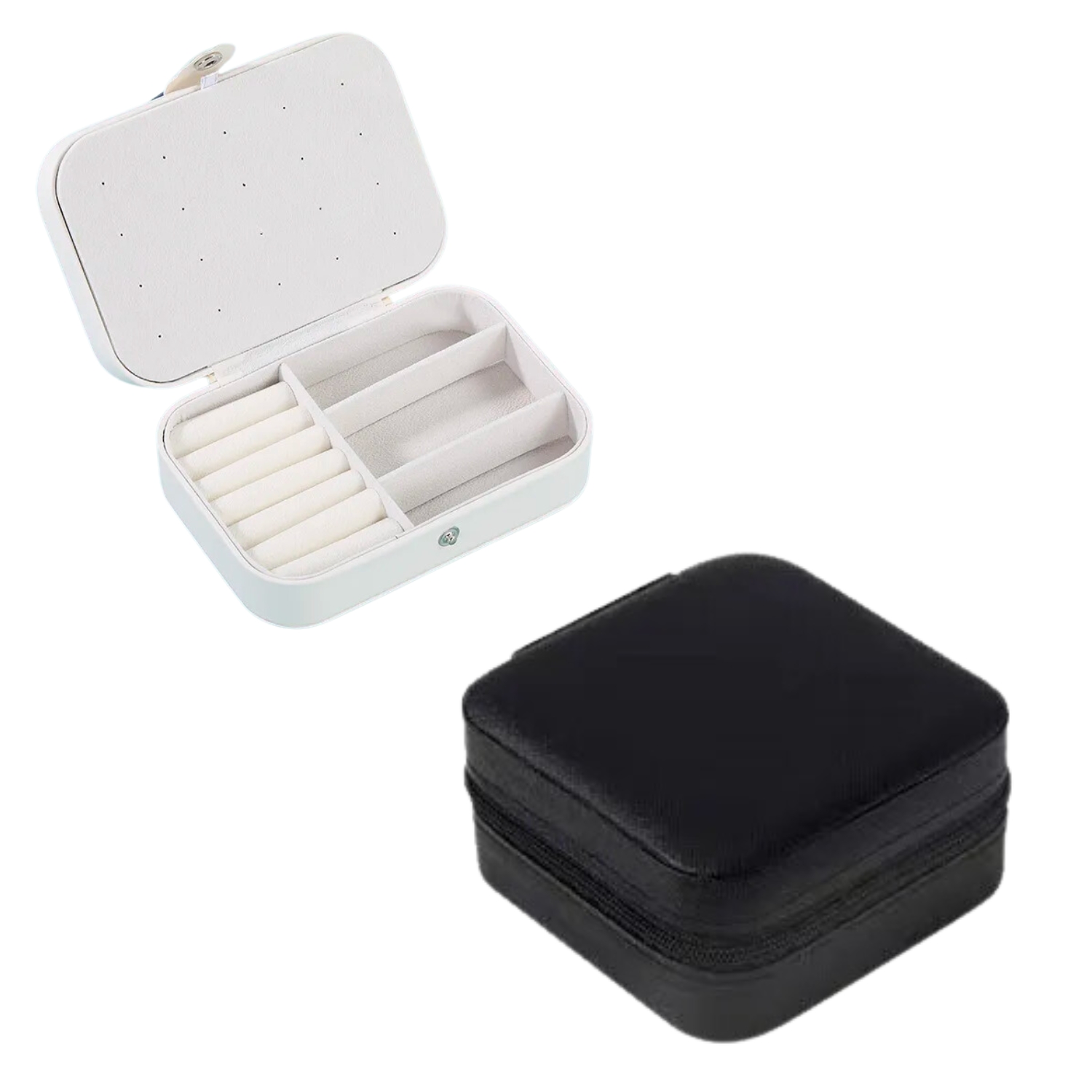 Joyero Portátil de Cuero - Organizador de Joyas | Blanco y Negro