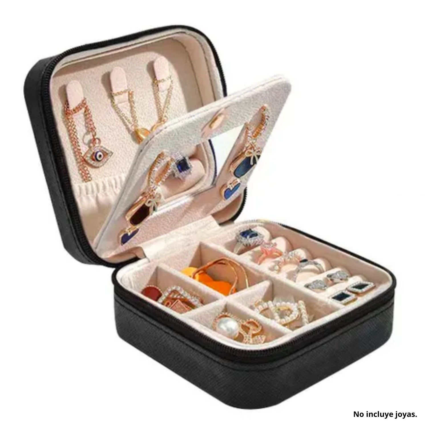 Joyero Portátil de Cuero - Organizador de Joyas | Blanco y Negro