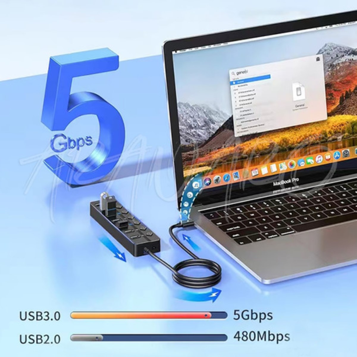 Hub Usb Con 7 Puertos Usb 3.0 Multicontacto Negro