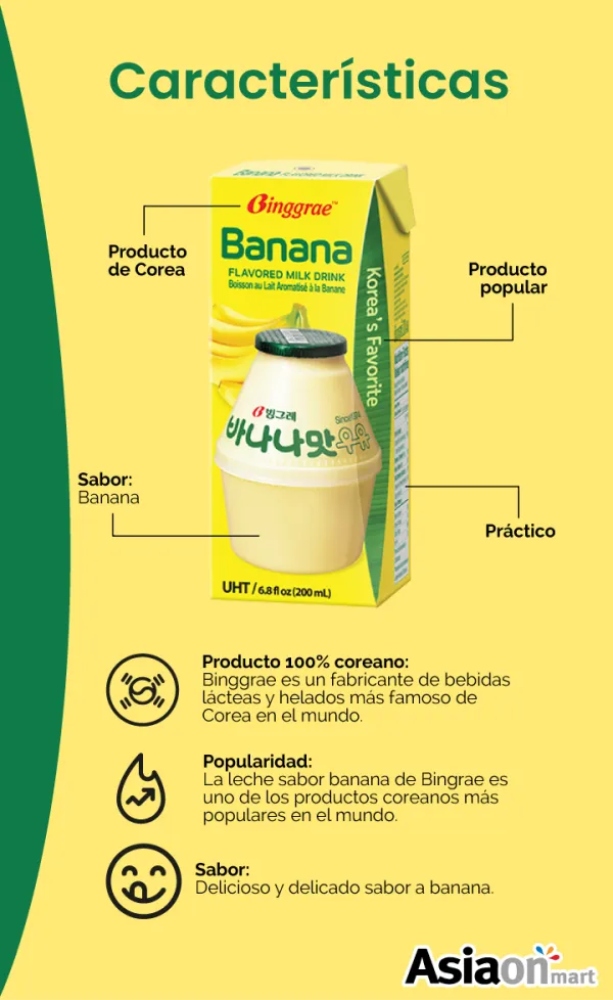 Leche Coreana Sabor Banana Binggrae 6 Pz 200 Ml