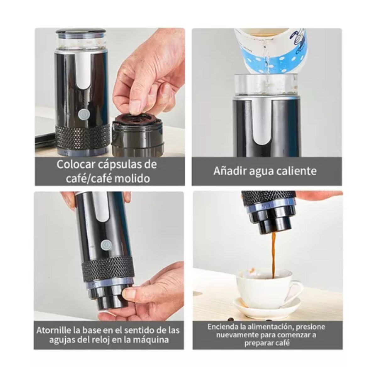 Cafetera Portátil Máquina Espresso Inalámbrico Acampar Usb negro