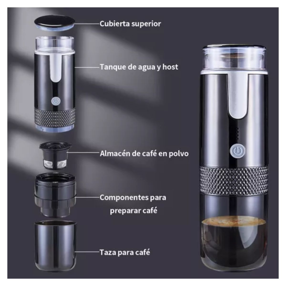 Cafetera Portátil Máquina Espresso Inalámbrico Acampar Usb negro