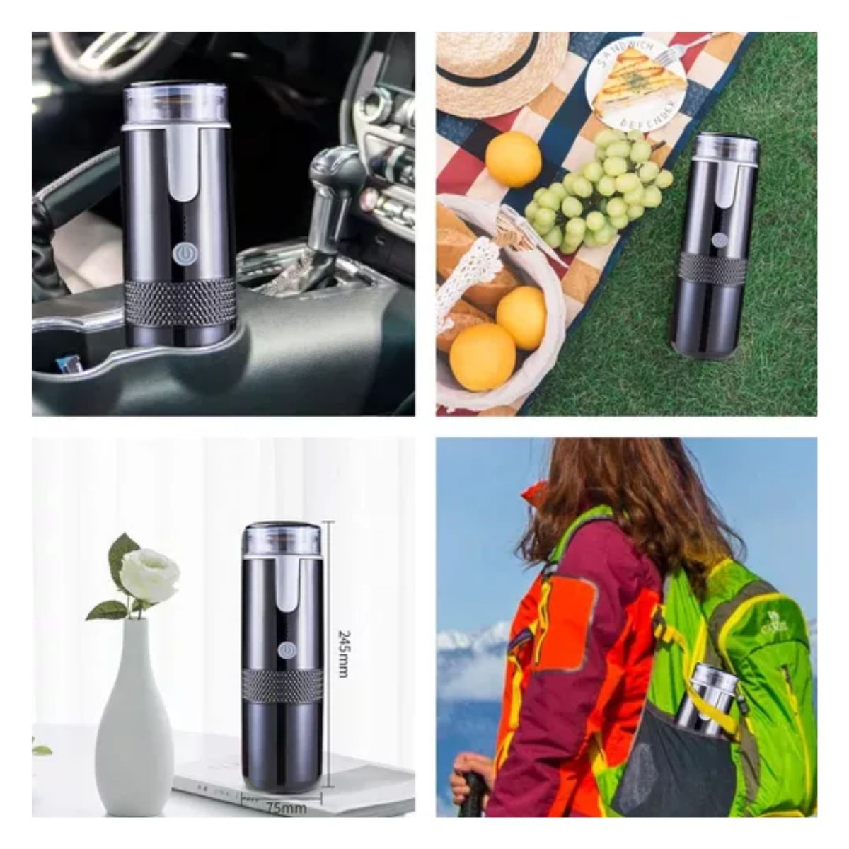 Cafetera Portátil Máquina Espresso Inalámbrico Acampar Usb negro