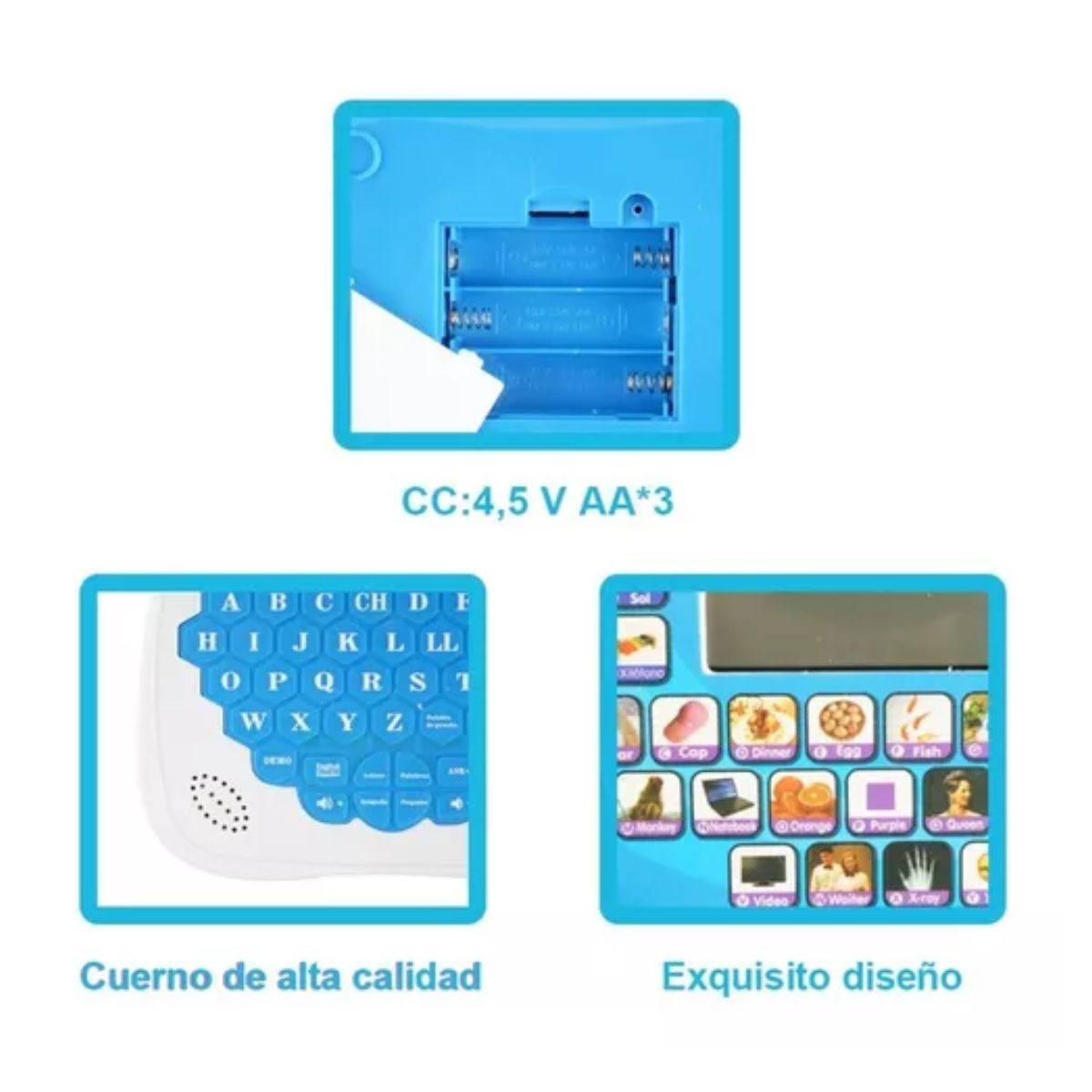Minicomputadora De Juguete Bilingüe Español/inglés P/niños Azul/Blanco