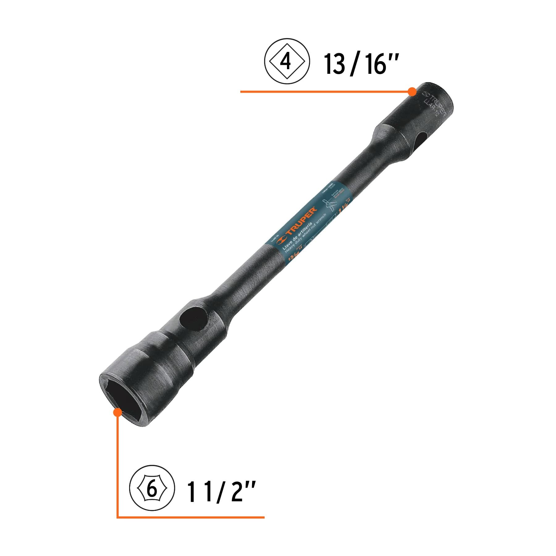 LLAVE DE ARTILLERÍA 13/16 X 1-1/2" BOCA CUADRADA Y HEXAGONAL TRUPER 15488