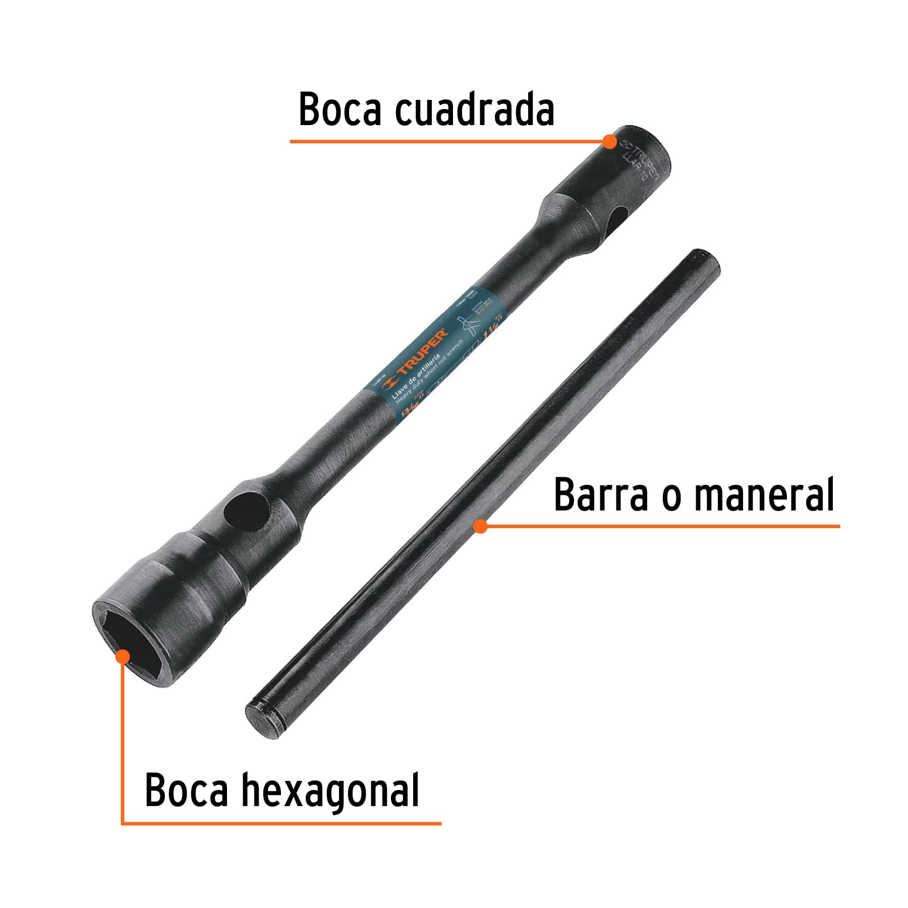 LLAVE DE ARTILLERÍA 13/16 X 1-1/2" BOCA CUADRADA Y HEXAGONAL TRUPER 15488