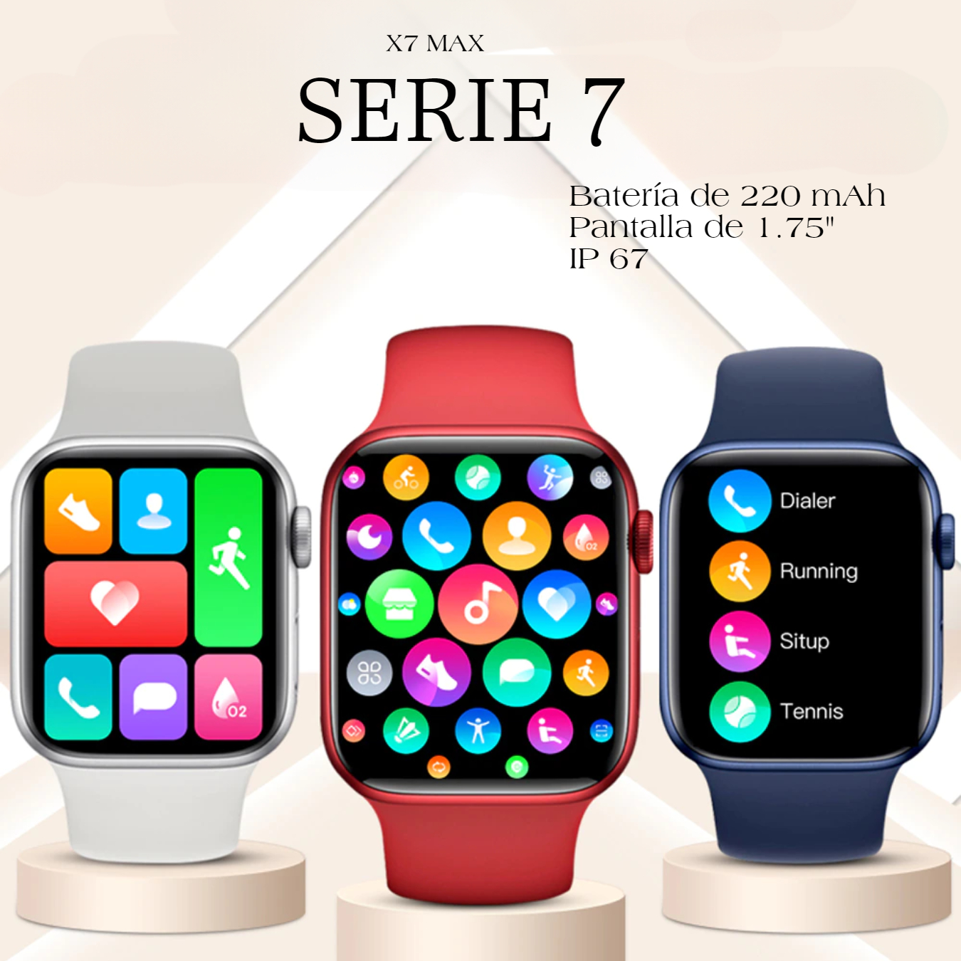 Smartwatch X7 Max Serie 7, Reloj Inteligente Unisex, Deportivo y Casual Color Rojo