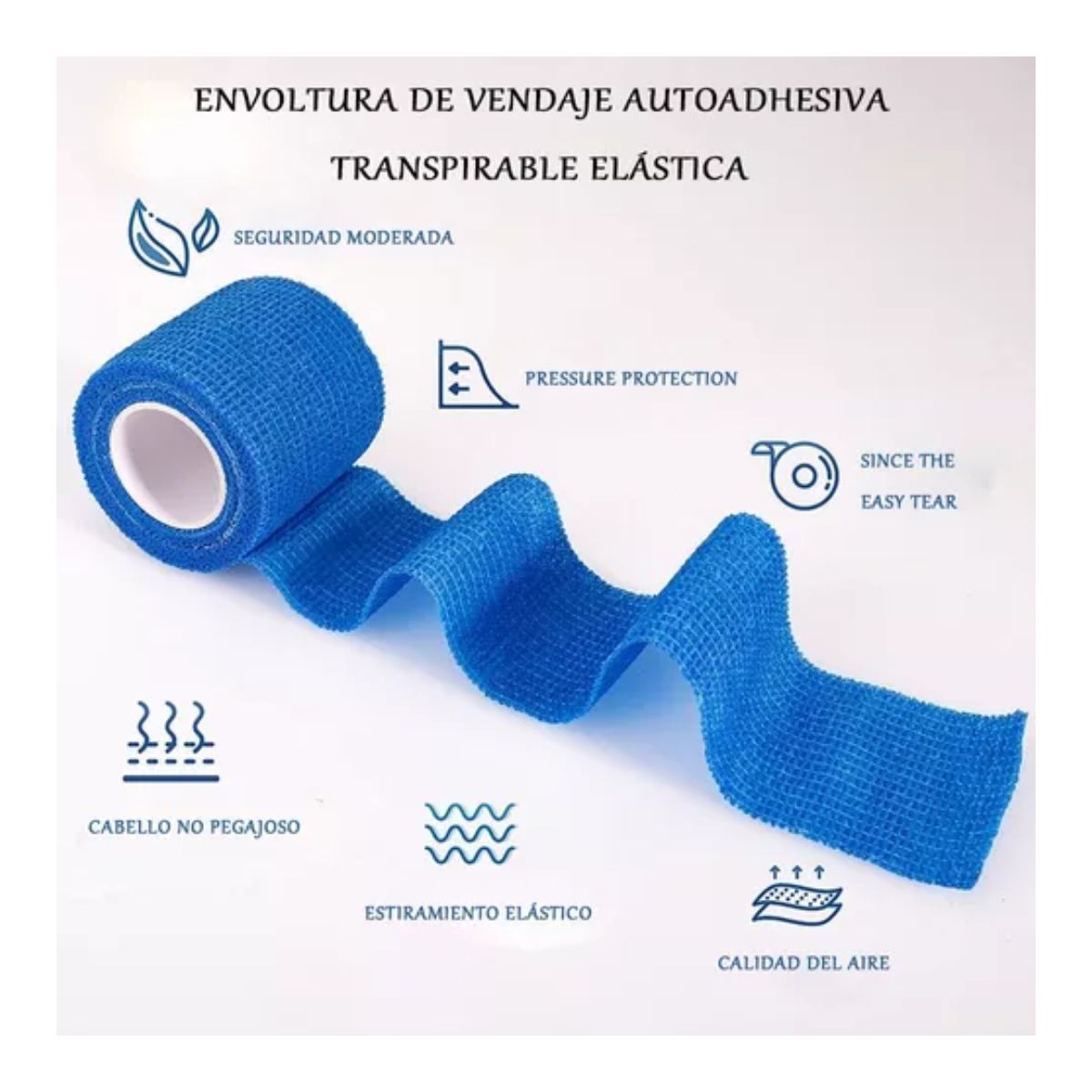 Venda Elástica Cohesiva Autoadherible De 5 Mx4.5 Cm, 12 Pzs Azul Marino