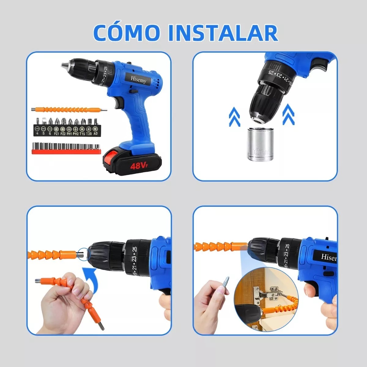 Taladro Inalambrico Con 2 Batería De Litio 2x48v-azul