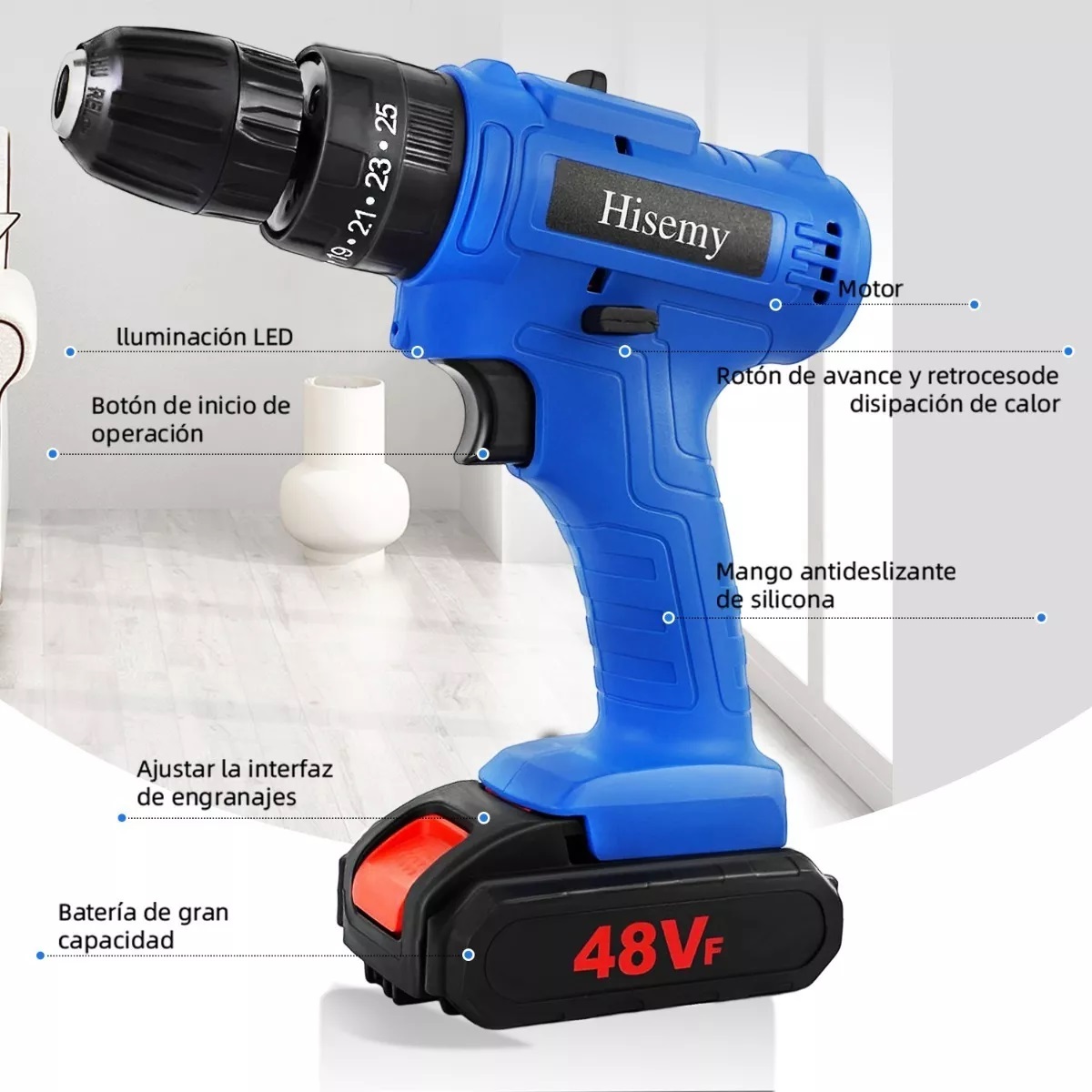 Taladro Inalambrico Con 2 Batería De Litio 2x48v-azul