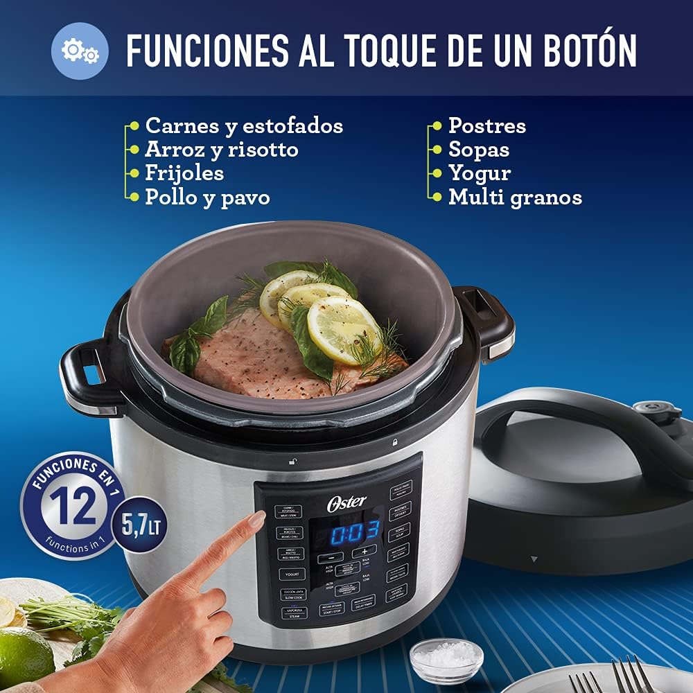 Olla Digital A Presión Multiusos Oster Digital 7.5lt Gris 31160105