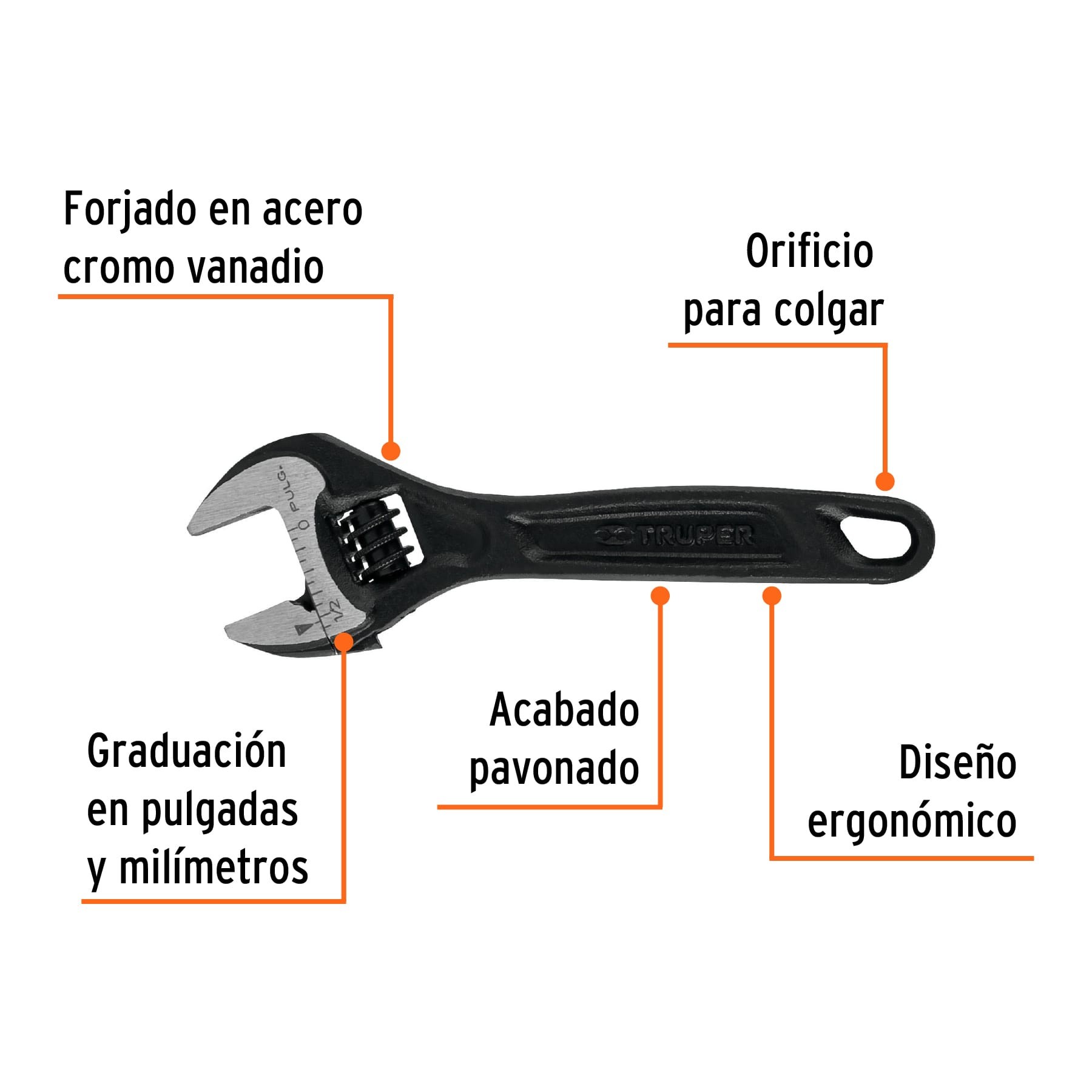 LLAVE AJUSTABLE (PERICO) 4" PROFESIONAL PAVONADA, TRUPER EXPERT 15497