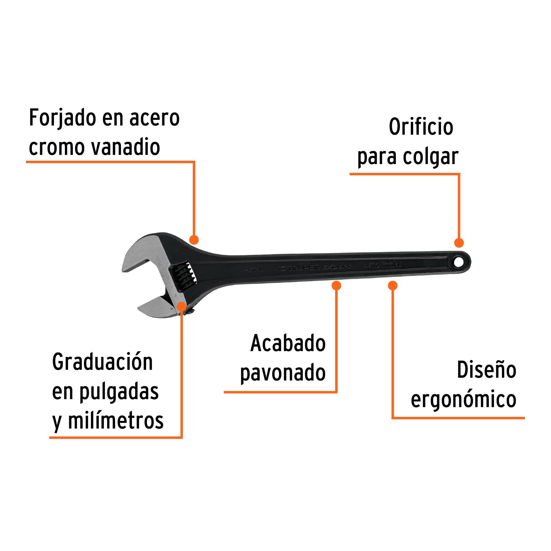 LLAVE AJUSTABLE (PERICO) 18" PROFESIONAL PAVONADA, TRUPER EXPERT 15498