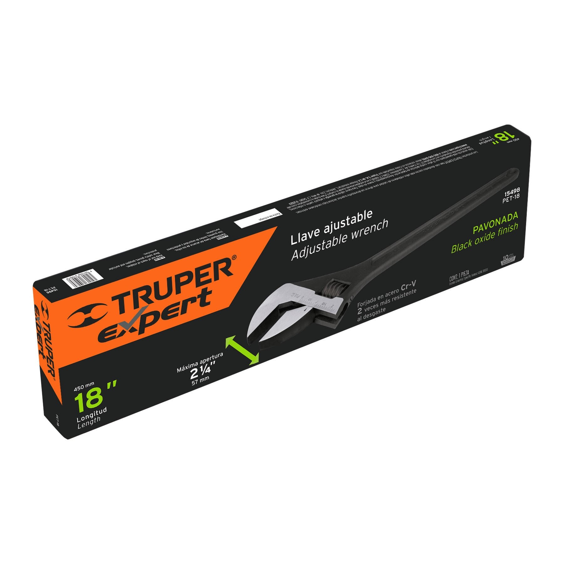 LLAVE AJUSTABLE (PERICO) 18" PROFESIONAL PAVONADA, TRUPER EXPERT 15498