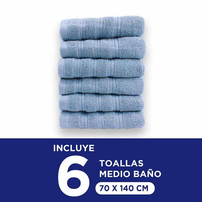 Toalla Medio Baño Gris 6 piezas 100% Algodon 70x140 - Hokins
