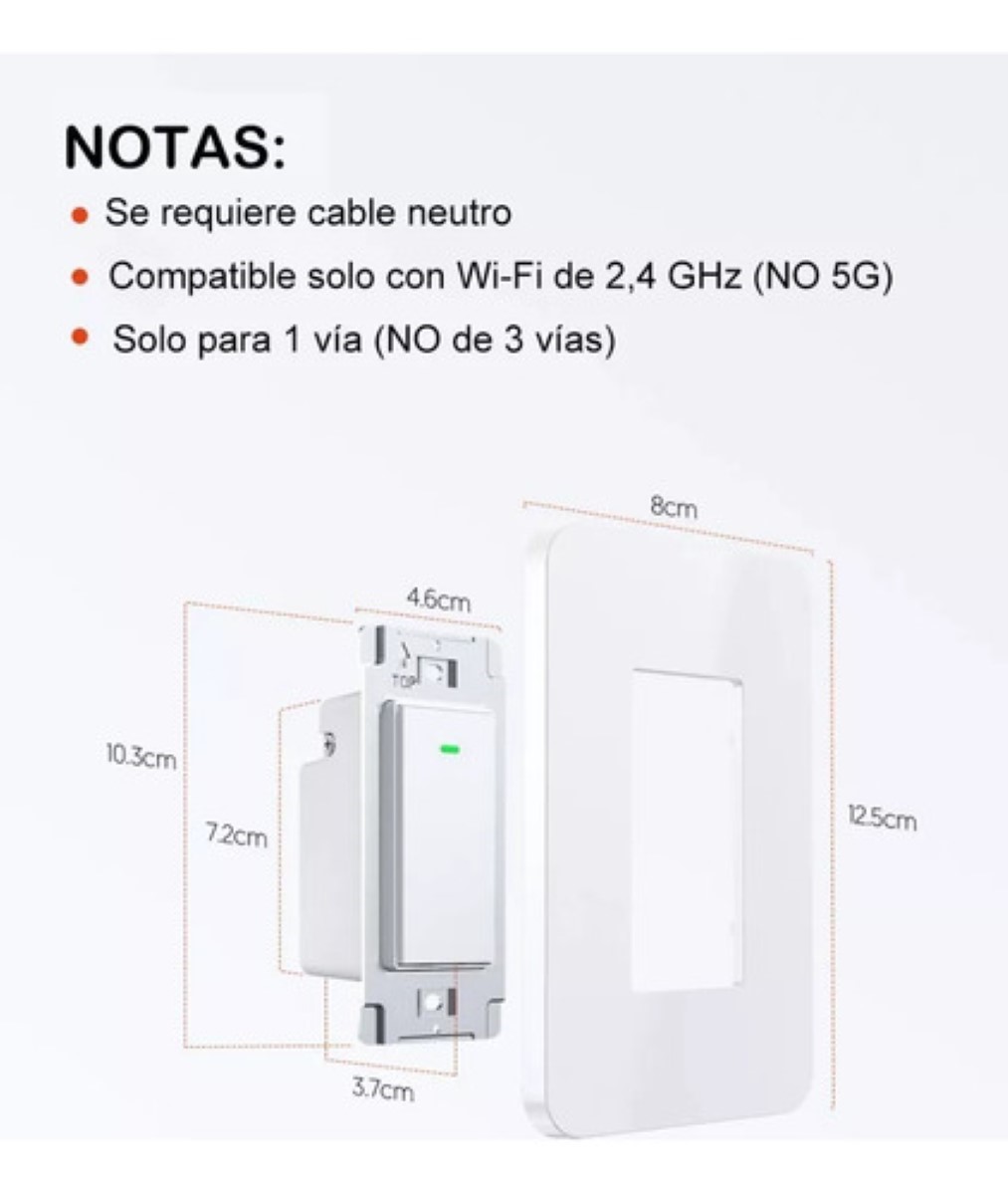 Interruptor Inteligente Wifi De Luz Pared Apagador 1 Vía 15a Blanco