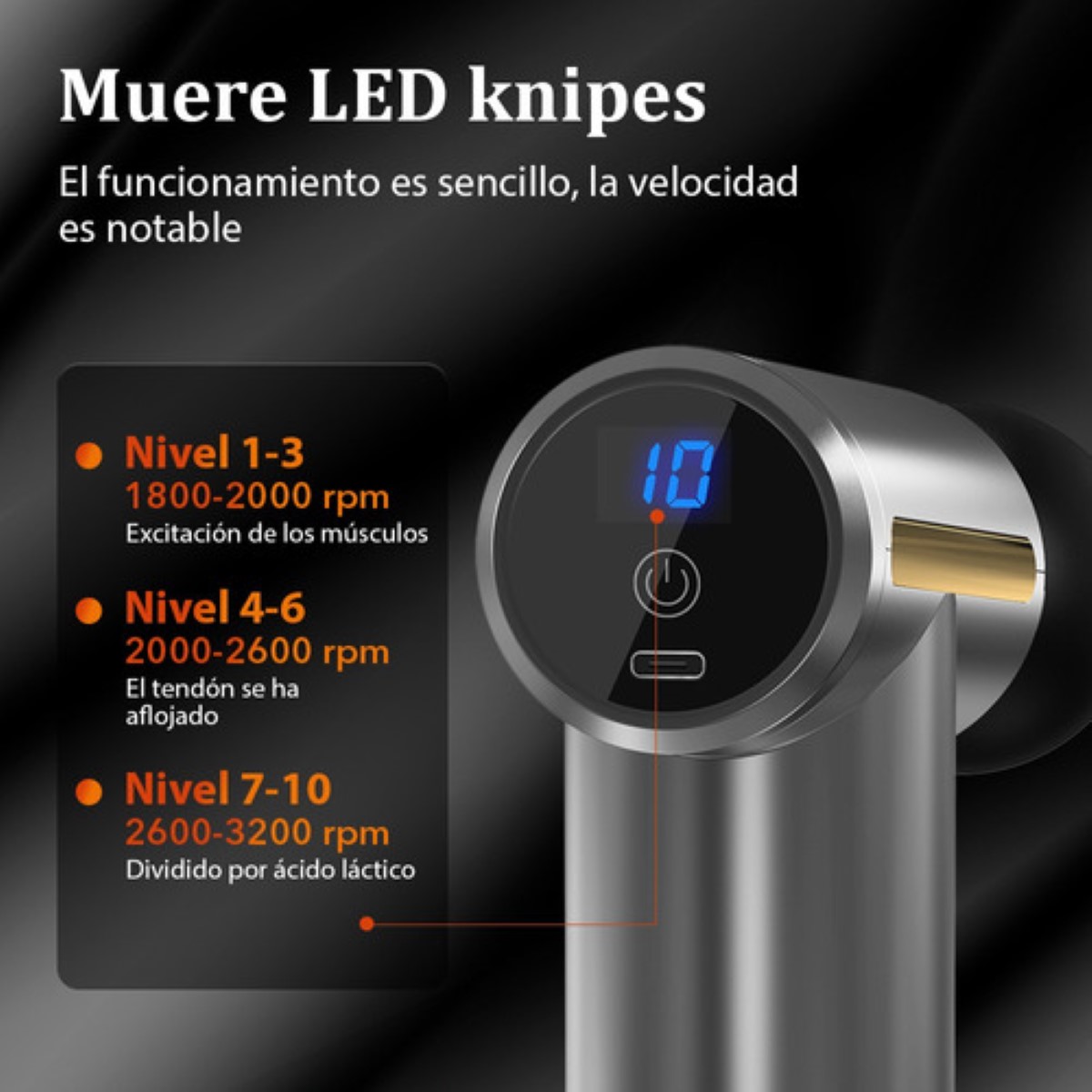 Masajeador Muscular Pistola Portátil 24w Batería 30 Vel Led