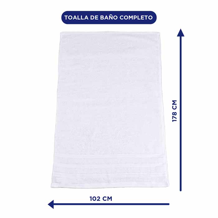 Toalla Baño Completo Blanca 4 piezas 100% Algodon 102x178 - Hokins